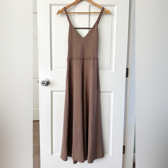 ZARA Backless Tan Knit V-neck Maxi Dress Strappy Open Back Size S - Picture 2 of 10